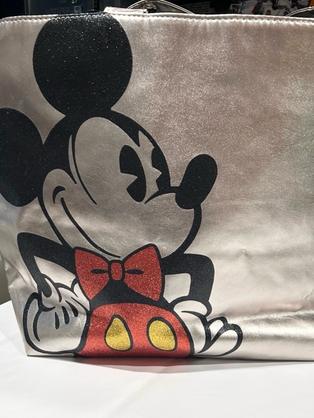 Disney Parks Mickey Mouse Silver Metallic Tote Bag Disney World Souvenir